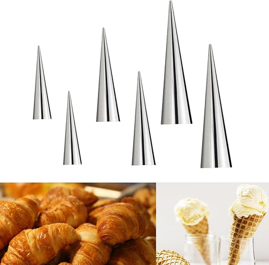 6 Pcs Horn Cannoli Tubes,Non-Stick Cream Horn Cones Tubes Stainless Steel Conical Croissant Pastry Baking Moulds,Cannoli Form Roll Mold Corner Shaper for Anniversary and Daily Use(3 Size)