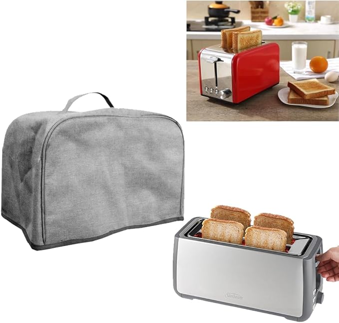 FLR Large 4 Slice Toaster Cover with Pockets, Dust-proof & Oil Proof, Fit Most Large Toasters (Grey, 16' x 7.5' x 8')