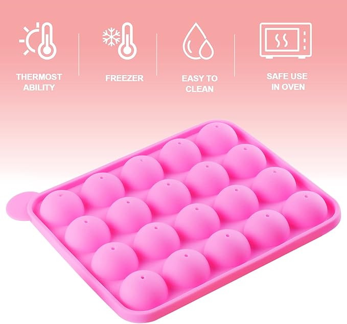 Silicone Cake Pop Mold Set - 2 Pack Lollipop Molds Kit with 40 Cake Pop Sticks, 100 Candy Treat Bags, and 100 Gold Twist Ties, Great For Chocolate Lollipop, Candy, Cake Pops