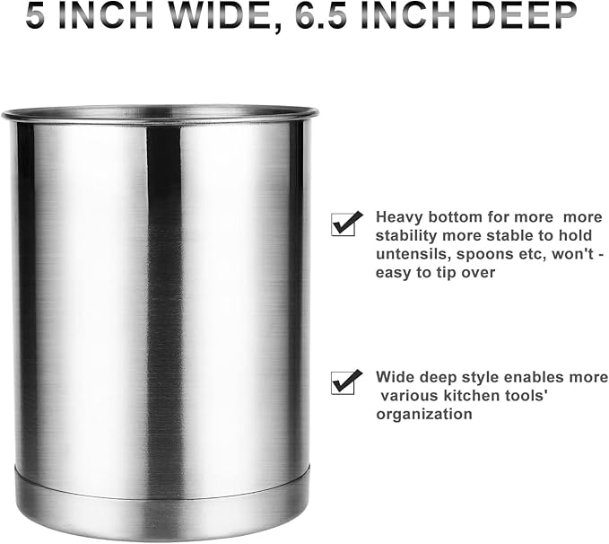 KSENDALO Utensil Crock Set, 6.6inch Cooking Utensil Holder Stainless Steel Container for Kitchen Counter,Metal Kitchen Spoon Spatula Cutlery Tool Holder Organizer, Silver (6 Pack)
