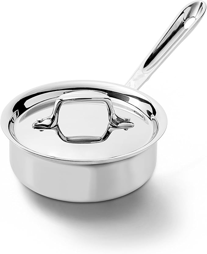 All-Clad D3 3-Ply Stainless Steel Sauce Pan 1 Quart Induction Oven Broiler Safe 600F Pots and Pans, Cookware Silver