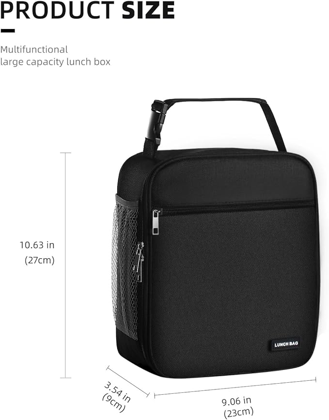 Lovoeo Lunch box Lunch bag for men women Insulated Lunchbox Lunch bags for Work Picnic Travel (Black)