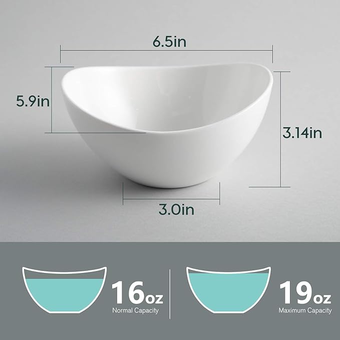 19 Ounces Ceramic Serving Bowls, Sturdy Porcelain White Oval Salad Bowls, Stackable Food Server Fruit Display Dishes for Party Dinner, Microwave and Dishwasher Safe, Set of 6