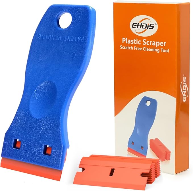 EHDIS 1.5" Plastic Razor Scraper with 10pcs Double Edged Plastic Blades for Removing Labels Stickers Decals on Glass Windows