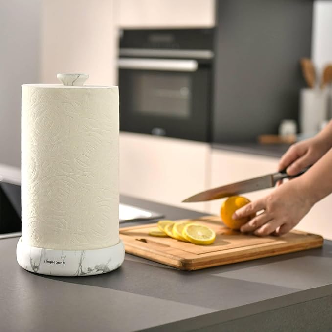 simpletome Paper Towel Holder Countertop Keep It Rolled Up Weighted Base (Marble White)