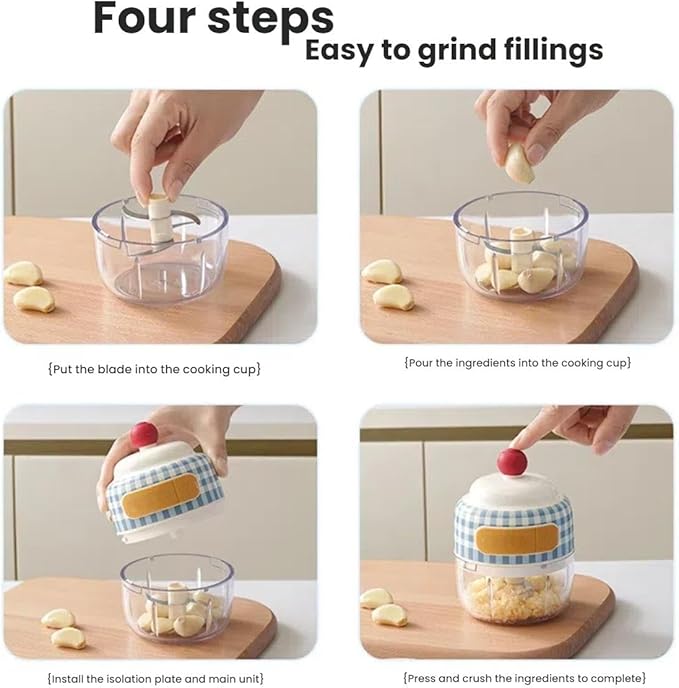 Velytycheon150ML Electric Garlic Chopper, Cordless Mini Chopper for Garlic Onion Ginger, USB Rechargeable Portable Vegetable Blender for Kitchen Cooking, Baby Food, Meat, Chili, Fruit (Blue)