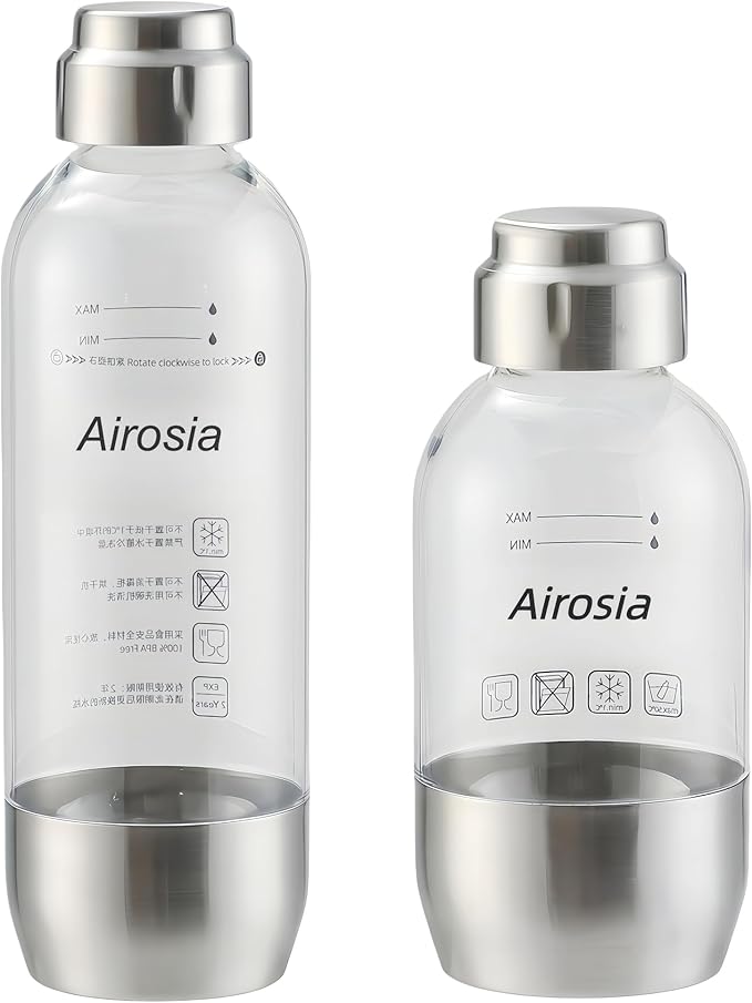 PET Stainless Steel Reusable Soda Maker Bottle, BPA-Free and Non-Toxic, Compatible with Airosia Soda Machine (1L and 0.5L)