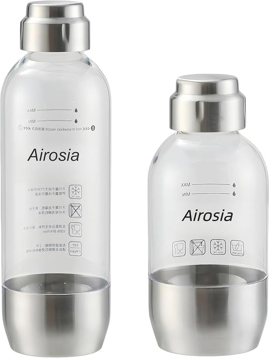PET Stainless Steel Reusable Soda Maker Bottle, BPA-Free and Non-Toxic, Compatible with Airosia Soda Machine (1L and 0.5L)