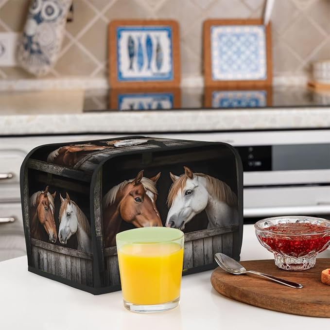 Brown White Horse Toaster Cover 4 Slice Dust and Fingerprint Protection Toaster Bread Maker Covers Washable Kitchen Small Appliance Covers for Kitchen Accessories Decor Bakeware Women Gift