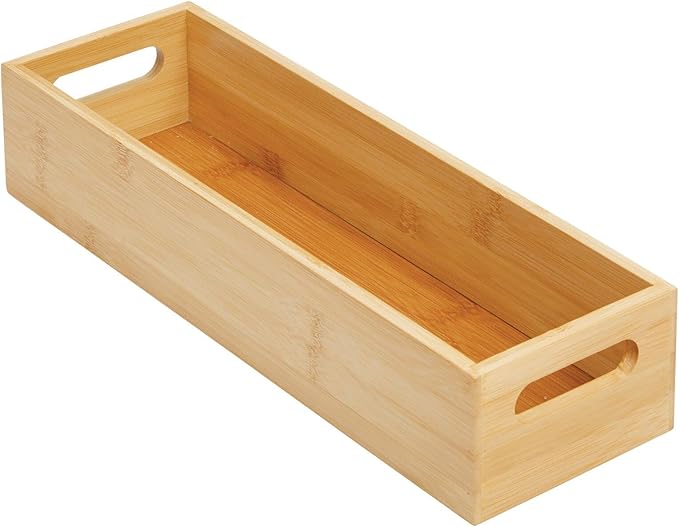 mDesign Slim Bamboo Kitchen Cabinet & Fridge Drawer Organizer Tray - Storage Bin for Cutlery, Serving Spoons, Cooking Utensils, Gadgets - 4.6" Wide - Natural Wood Finish