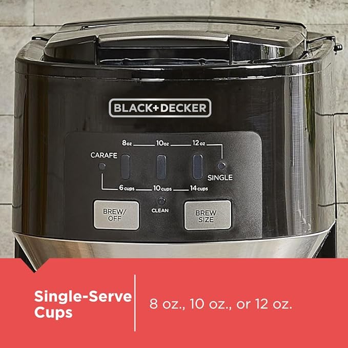 Black+Decker Dual Brew 14-Cup Carafe Single Serve Coffee Maker with Auto-Clean Function, Compact Design, K-Cup & Reusable Ground Filter Compatible with 70 oz. Water Reservoir & Fast Brew Technology