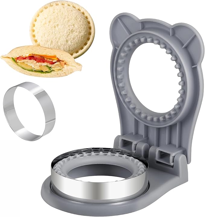 CHICHAUS Uncrustable Sandwich Maker,Sandwiches Pocket Circle Shape 3.7Inch Sandwich Cutter and Sealer,Sandwich Cutter for Kids Breakfast and lunchboxes (grey)