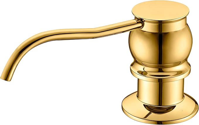 Built in Deck Mount Liquid Lotion Kitchen Countertop Metal Soap Dispenser, Gold Brass Dispenser Pump with 500ml (17oz) High Capacity Bottle