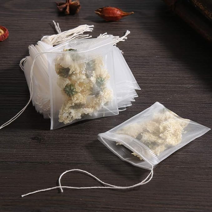200Pcs Empty Tea Filter Bags for Loose Tea Herb Spice Mesh Drawstring Seal Infuser Strainer Bags (2.36x2.75inch)