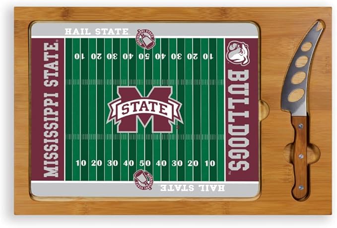 PICNIC TIME NCAA Icon Glass Top Cutting Board & Knife Set, Cheese Boards Charcuterie Boards, Serving Platter, (Parawood & Bamboo)