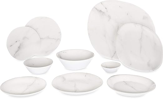 Carlisle FoodService Products Ridge Resuable Plastic Platter Oblong Platter for Home and Restaurant, Melamine, 18 Inches, Marble, (Pack of 6)
