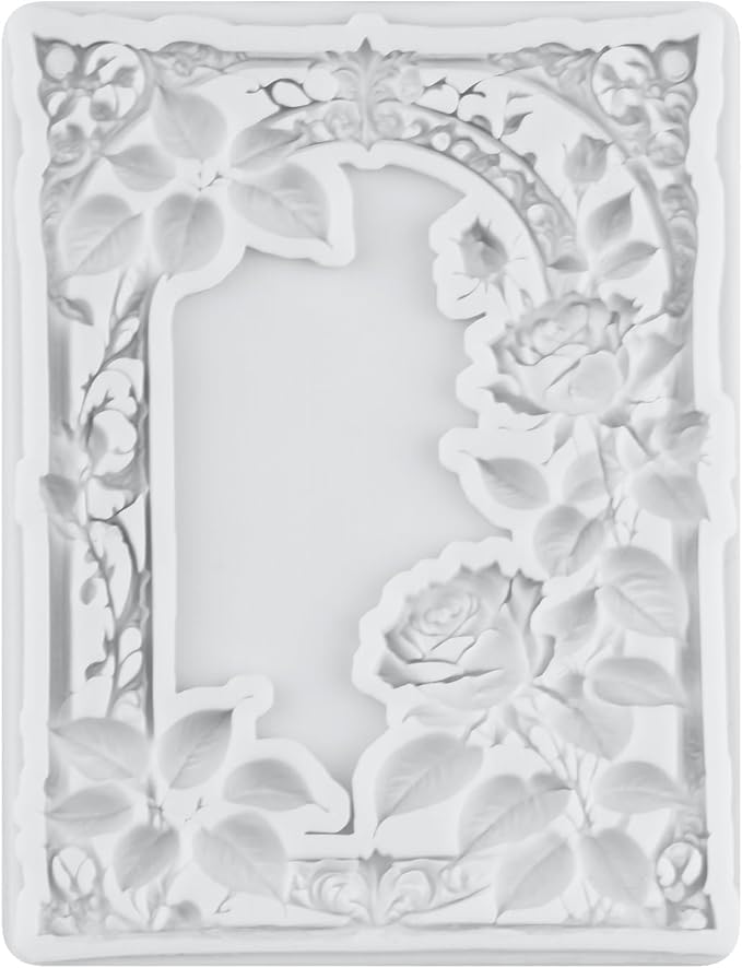 Flower Photo Frame Silicone Mold Wreath Fondant Molds Picture Frame Molds For Cake Decoration Cupcake Topper Polymer Clay Chocolate Candy Gum Paste Set of 4