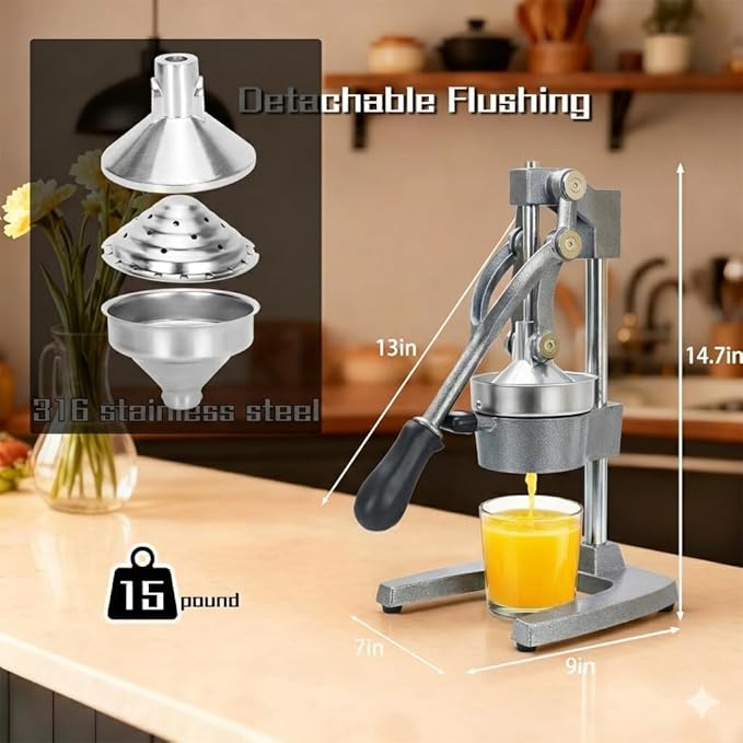 Cast Iron Juicer, Cast Iron Juicer Hand Press Heavy Duty for Squeeze Fresher Juice from Oranges, Lemons, Pomegranates, Effortless, Stable, Easy Clean for Home, Bar, Commercial Use