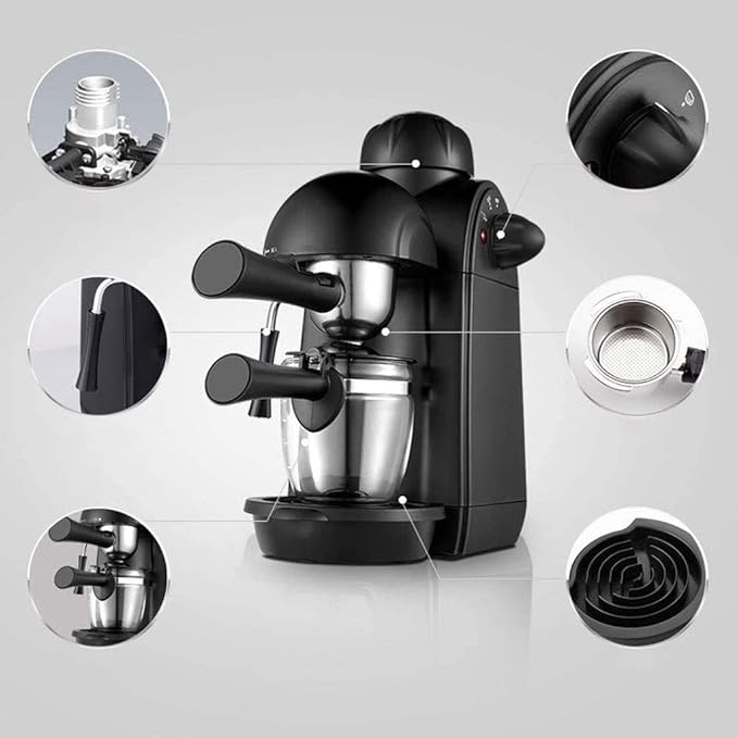 5Bar Coffee and Cappuccino Machine Milk Frother Espresso Maker with Steamer Black