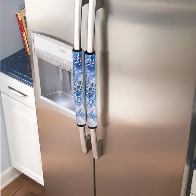 Refrigerator Door Handle Covers Set of 6 Protective Electrical Kitchen Appliances Gloves Anti-Static Fridge Microwave Dishwasher Door Cloth Protector, Marble Butterfly Blue