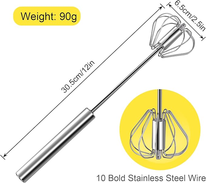 Stainless Steel Egg Whisk, 12 Inch Hand Mixer, Upgraded Semi-automatic Whisk, Ideal For Blending, Whisking, Baking tool, Beating Eggs, Butter & Milk, Suitable For Home Kitchen Use.