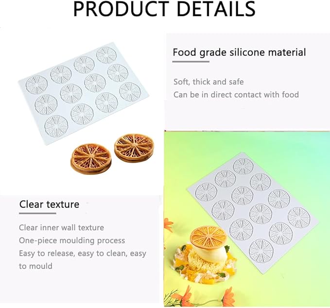 Hollow 3D Leaf Tuille Lace Silicone Cake Moulds, Molds Silicone Baking Fondant Tuile Molds, Polymer Clay Mold for Baking, Clay, Resin, Sugar Craft, Dessert Cake Decoration (1pcs Lemon Slices Mold)