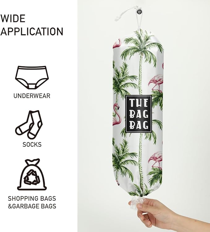Plastic Bag Organizer, Reusable And Washable Country Style Plastic Cag Organizer,for Home Kitchen Travelling Camping Decor, use 1 Pack，Flamingo Palm Tree Pattern
