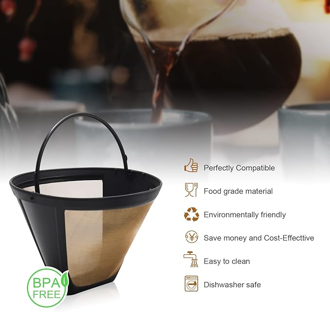 Reusable Coffee Filters for Ninja Dual Brew Coffee Maker, 2 Pack Permanent Coffee Filter #4 Replacement Compatible with Ninja Cuisinart Coffee Maker Filter