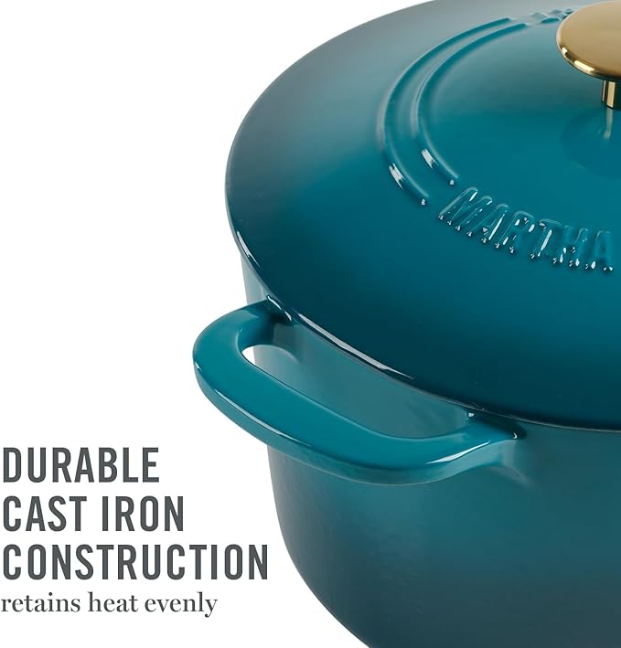 Martha Stewart Gatwick 7-Quart Enamel Cast Iron Dutch Oven – Emerald Ombre with Gold Knob – Durable Heavy-Duty Dutch Oven for Slow Cooking, Braising & Baking