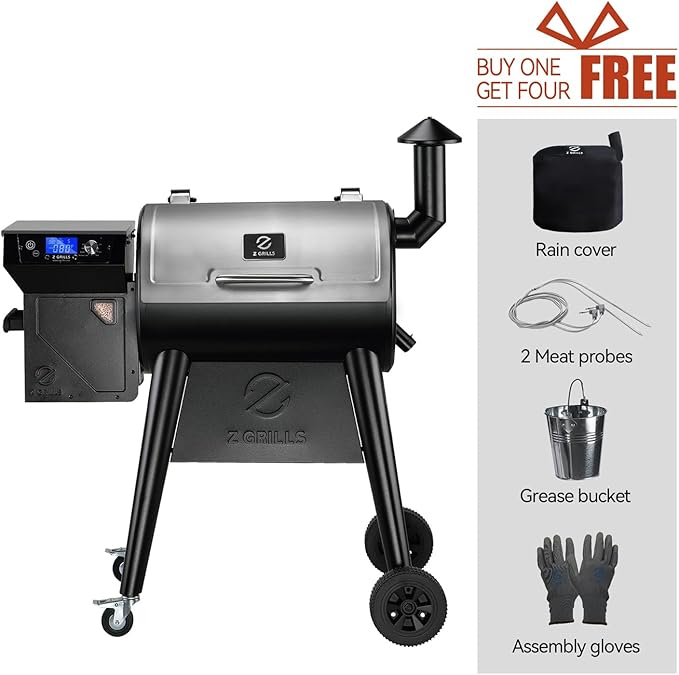 Z GRILLS Wood Pellet Grill Smoker with PID 3.0 Controller, 459 SQ.IN, 450°F Max Temperature, 8 in-1 BBQ Grill, LCD Screen, Meat Probes, Rain Cover, Backyard Camping Bake and Roast, 450E