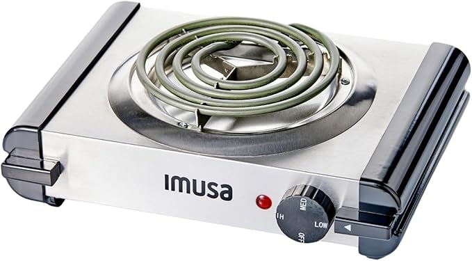 IMUSA USA GAU-80311 Electric Single Burner 1000-Watts, Stainless Steel, Silver