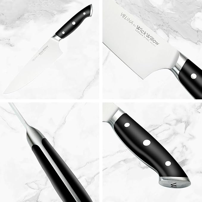 WICKWILLOW 8" Chef Knife – Razor Sharp German Steel – All-Purpose Kitchen Knife for Slicing, Dicing & Chopping – Full Tang & Ergonomic Handle – Gift Box – Velina Series