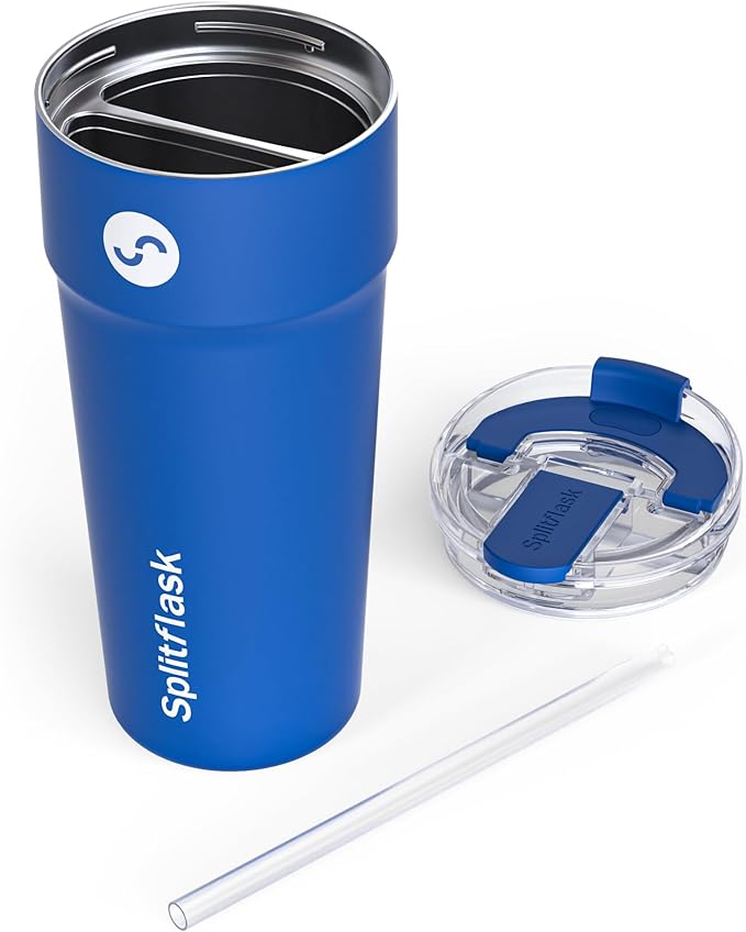 Splitflask 2-in-1 Dual Chamber Tumbler 30oz Hot & Cold Insulated Cup with Straw & Sip Lid, Leak Resistant Stainless Steel Travel Mug for Coffee, Water, Moms, Gym, Work, Car Cup Holder BPA-Free