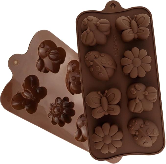2 Packs 8-Cavity Insect Butterfly Flower Silicone 3D Cake Molds Trays Ladybug Shape Baking for DIY Soap Pudding Jelly Dessert Chocolate Muffin