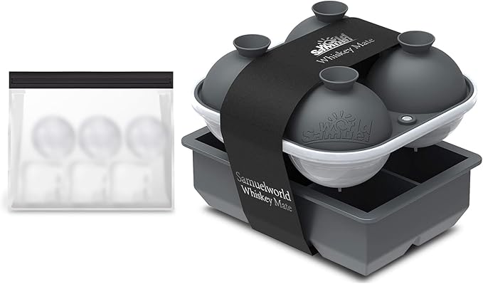 Samuelworld Large Silicone Premium Ice Trays, 2 Inches Big Cubes & 2.5 Inches Sphere Ice Molds - BPA Free, Craft Ice Maker for Gifting, Easy Release - Grey(With Ice Bag)