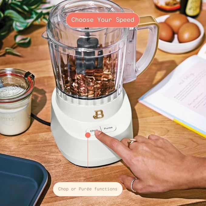 3-Cup Mini Food Chopper 250W with, Electric Food Processor, Chop & Puree Function, Dishwasher Safe Parts, Safety Lid, Compact Kitchen Appliance (White Icing)