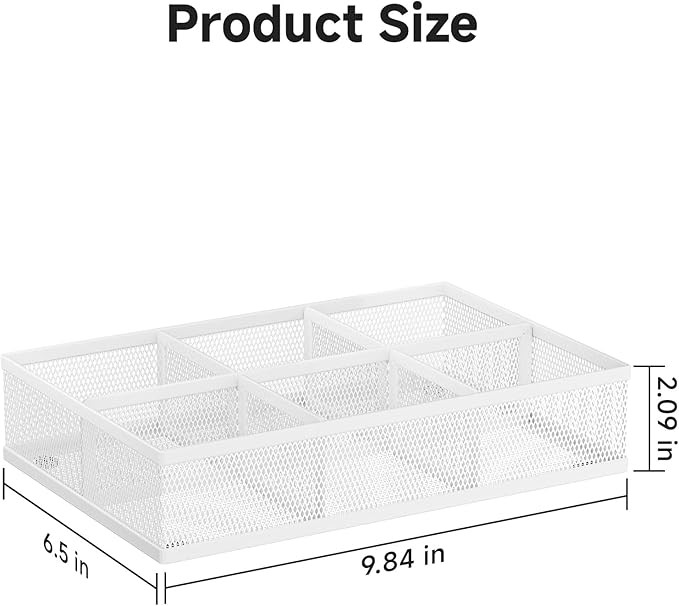 Tea Bag Organizer 6 Grids. Mesh Tea Bag Holder with Handle, Teabag Holder, Tea Station Organizer for Countertop, Pantry, Kitchen, Cabinet -White