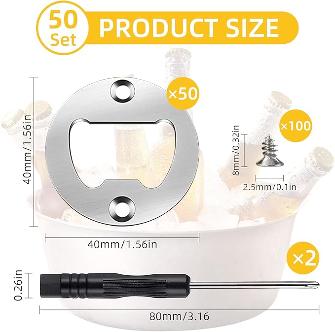 DIY Bottle Opener Inserts - Stainless Steel, Silver Resin Kits (50 Set)