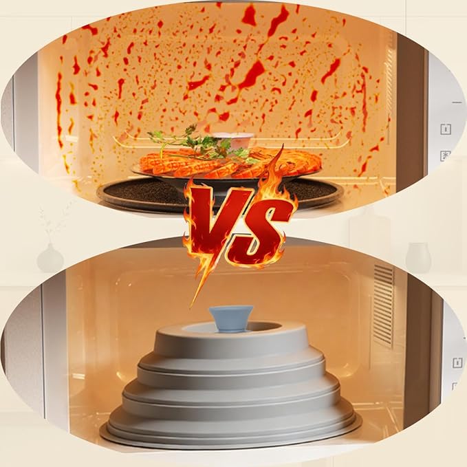 Silicone Microwave Splatter Cover with Handle, Collapsible BPA-Free Microwave Food Plate Cover for Splatter Protection, Heat-Resistant Reusable Splash Guard
