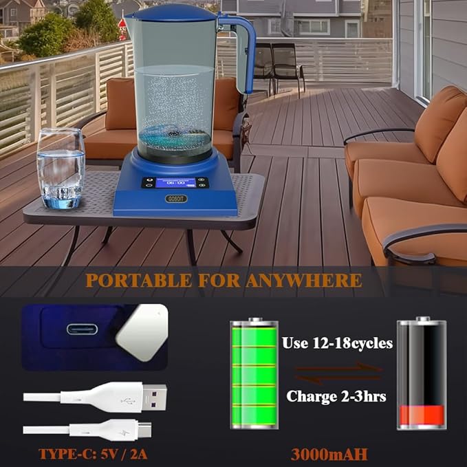 Hydrogen Alkaline Water Machine Generator Maker,Hydrogen Alkaline Water Pitcher Dispenser Ionized Water LED Display and Smart Touch Operation,Used for Home and Office 2.0 L… (Navy Blue)