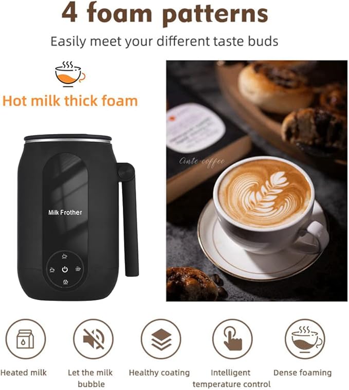 Ejoyous Electric Milk Frother, 450ml Electric Warm and Cold Foam Frother, 4-in-1 Milk Steamer with Rotatable Handle Foam Maker for Latte, Cappuccinos, Macchiato, Hot Chocolate