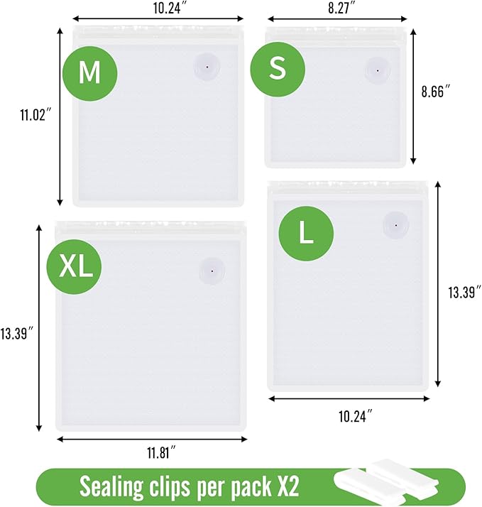 Reusable Vacuum Seal Bags, BPA-Free Food-Grade, Leakproof & Odor-Resistant, Freezer & Microwave Safe, Heavy-Duty Clear Bags for Meat, Seafood, Snacks, Dry Goods, 30 Pack (8.27" x 8.66")
