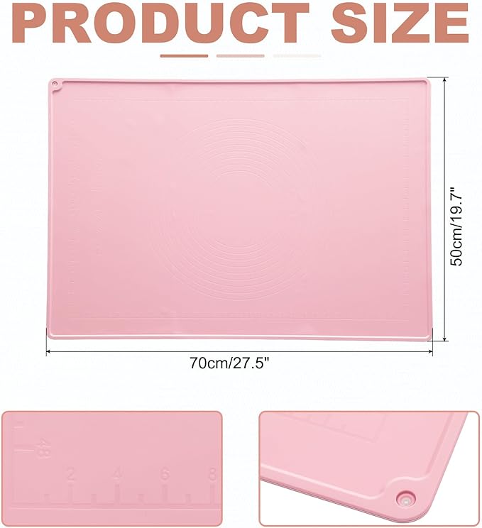 uxcell Silicone Pastry Mat, 27.5" x 19.7" Silicone Baking Mat with Measurements, Non-Stick Dough Rolling Mat for Making Pastry Cookies Bread Pizza Pink