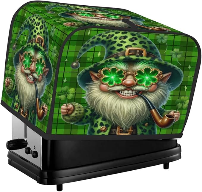 St Patrick Green Funny Gnome Toaster Cover 4 Slice Dust and Fingerprint Protection Toaster Bread Maker Covers Washable Kitchen Small Appliance Covers for Kitchen Accessories Decor Bakeware Women Gift