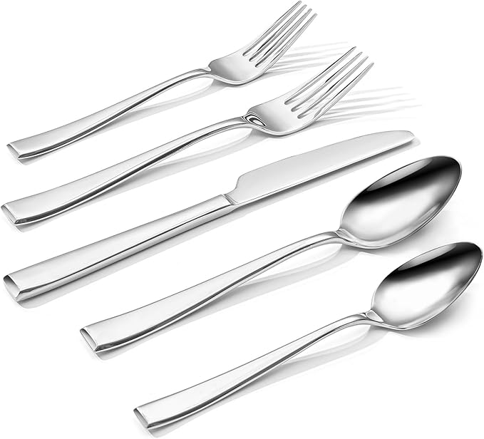KINGSTONE Mirror Polish Silverware Set for 12, 60-Piece 18/10 Stainless Steel Flatware Set, Dishwasher Safe Cutlery Set for Wedding, Home, Restaurant, Knives Spoons and Forks Set