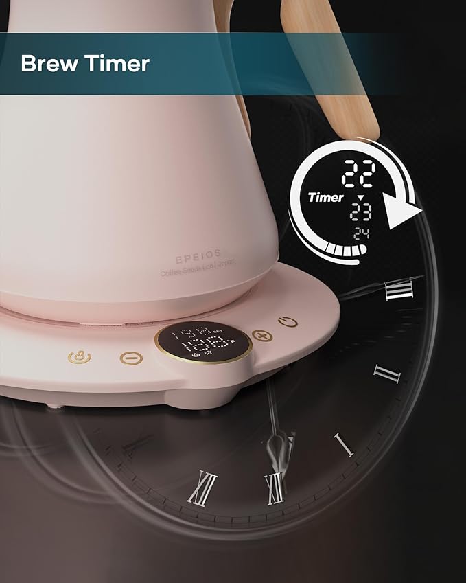 INTASTING Gooseneck Electric Kettle with ±1℉ Temperature Control for Pour Over Coffee & Tea, Quick Heating, BPA-Free Stainless Steel, Built-in Brew Timer, 1500W/0.9L (Munch Pink)