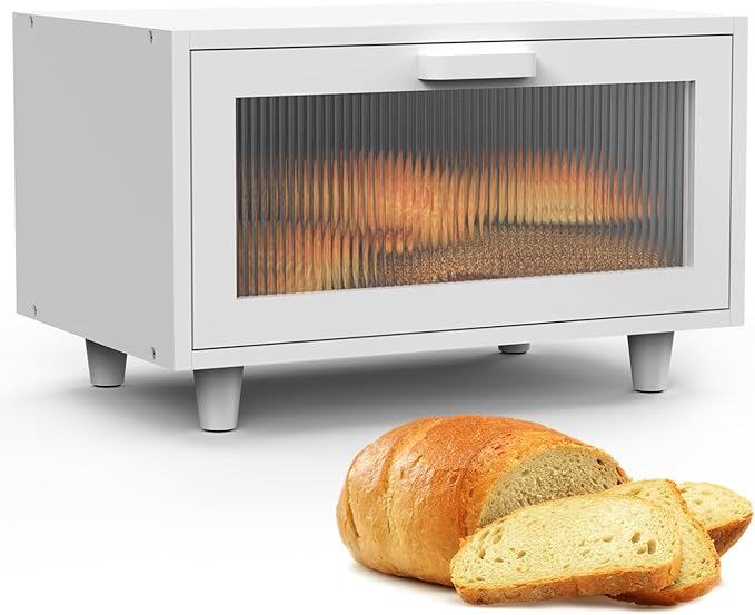 LOHASOK Bread Box for Kitchen Countertop Farmhouse Bread Holder Bread Storage Wooden Bread Container White