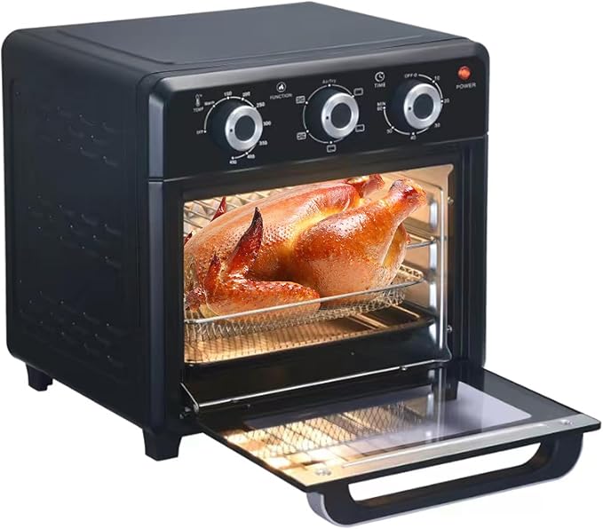 Panana Compact Airfryer Toaster Oven, 1400W 21QT with 6-in-1 Multifunctions and Wide Temperature Range, Air Fryer Oven with 60-Minute Timer/Auto-Off, Stainless Steel Countertop Oven (Black)