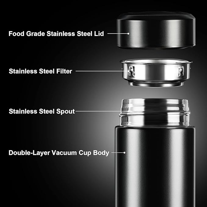 PARACITY Insulated Water Bottle, 17 oz Stainless Steel Water Bottles, Double Wall Vacuum for Hot Drinks, Metal Water Bottle Keeps Hot for 12 Hrs, Cold for 24 Hrs, for Coffee, Tea