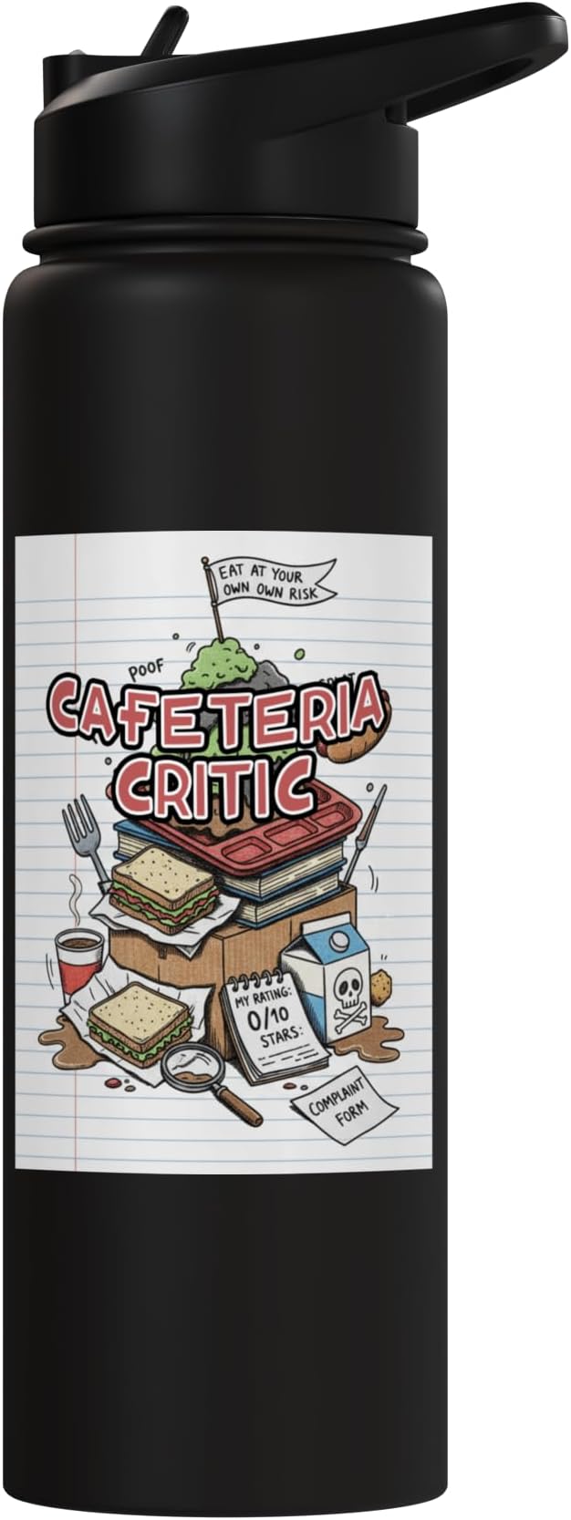 Cafeteria Critic - Student Lunch School Humor Food Chaos Stainless Steel Insulated Water Bottle